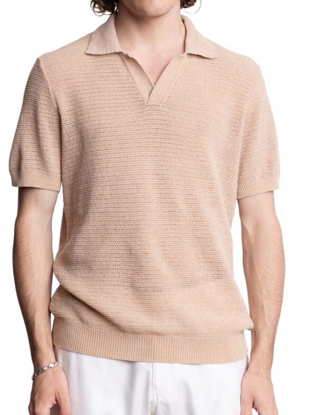 Paisley & Gray Slimfit Men's Short-Sleeve Knit Polo Sweater in Beige..XXL NWT